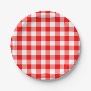 Plato De Papel Patrón de Gingham rojo y blanco