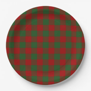 Plato De Papel Patrón de Gingham rojo y verde
