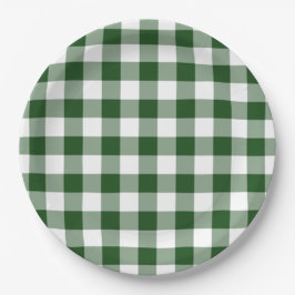 Plato De Papel Patrón de Gingham verde y blanco