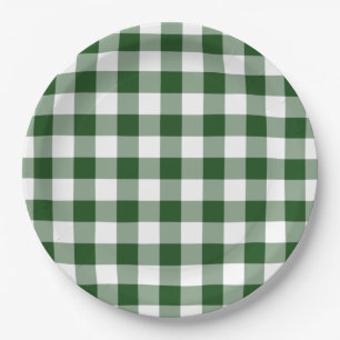 Plato De Papel Patrón de Gingham verde y blanco