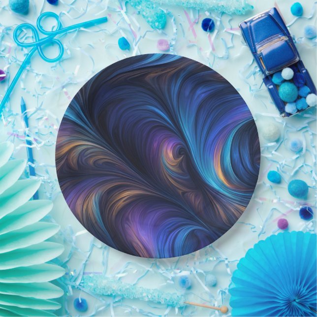Plato De Papel Patrón De Giro Azul Colorido (Fiesta)