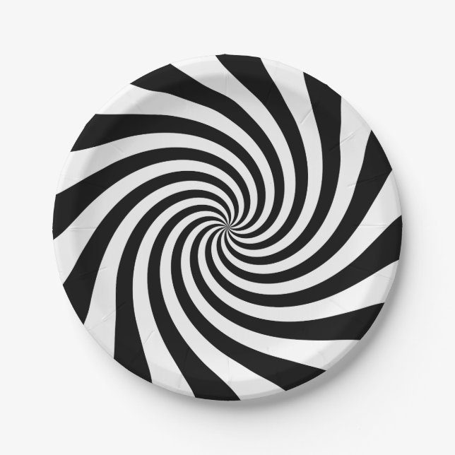 Plato De Papel Patrón de giro en blanco y negro (Anverso)
