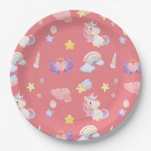 Plato De Papel Patrón de globo de arco iris de unicornio dulce ro