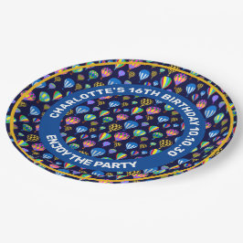 Plato De Papel Patrón De Globos De Aire Caliente. Fondo azul de l