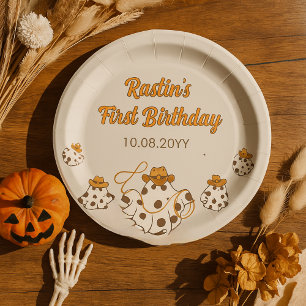 Plato De Papel Patrón de Halloween de Cowboy retro revisado Cumpl