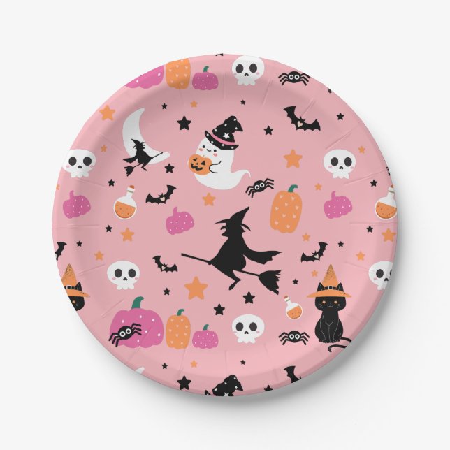 Plato De Papel Patrón de Halloween de la calabaza fantasma de las (Anverso)