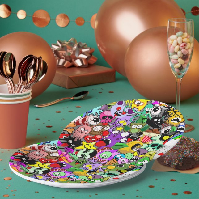 Plato De Papel Patrón de Halloween de personajes adorables (Multi)