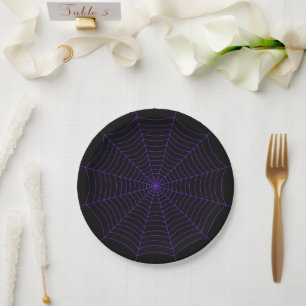 Plato De Papel Patrón de Halloween de telaraña morada negra