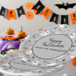 Plato De Papel Patrón de Halloween Gray Spooky Ghost
