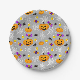 Plato De Papel Patrón de Halloween gris