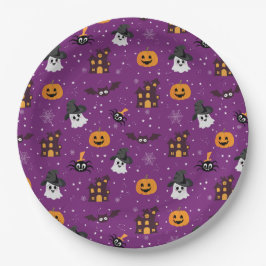Plato De Papel Patrón de Halloween morado