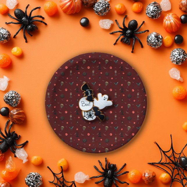Plato De Papel Patrón de Halloween oscuro rojo dramático (Subido por el creador)