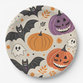 Plato De Papel Patrón de Halloween y otoño