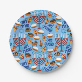 Plato De Papel Patrón de Hanukías, Menorahs y Velas