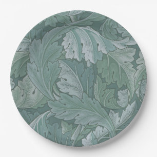 Plato De Papel Patrón de hoja de acanto azul teal de William Morr