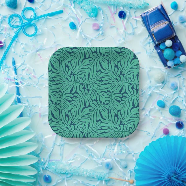 Plato De Papel Patrón de hoja tropical de Monstera (Fiesta)