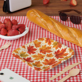 Plato De Papel Patrón de hojas de arce de otoño | Hoja roja naran