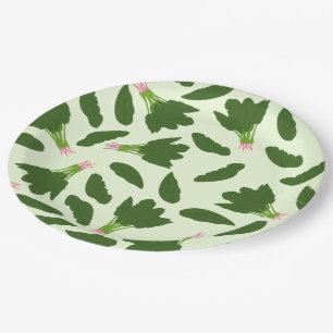 Plato De Papel Patrón de hojas de espinacas verdes