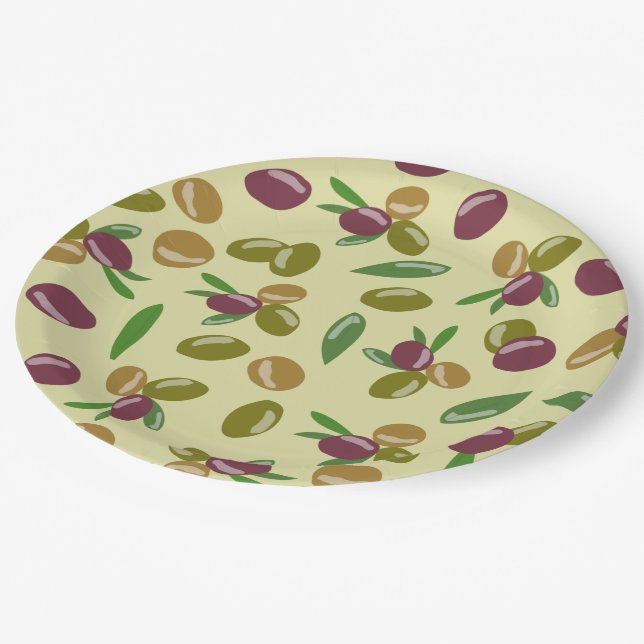 Plato De Papel Patrón de hojas de oliva y oliva rusas (Angular)
