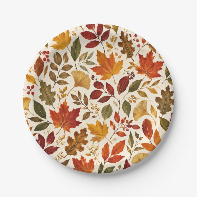 Plato De Papel Patrón de Hojas de Otoño (Anverso)
