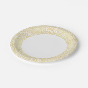 Plato De Papel Patrón de hojas florales de oro