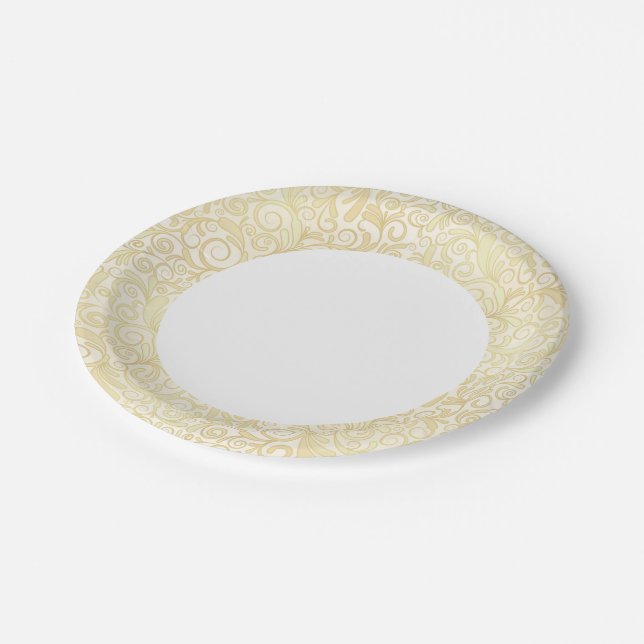 Plato De Papel Patrón de hojas florales de oro (Angular)