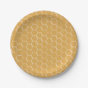Plato De Papel Patrón de Honeycomb dorado