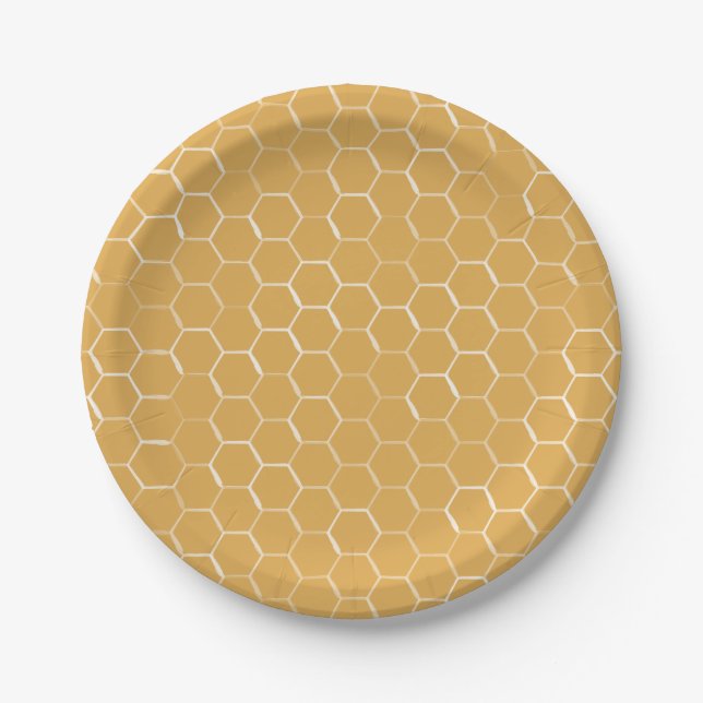 Plato De Papel Patrón de Honeycomb dorado (Anverso)