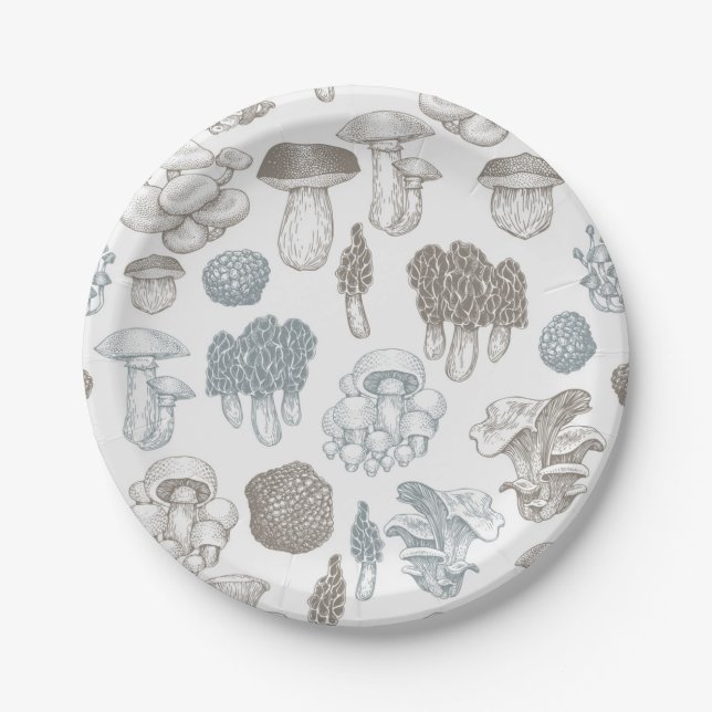 Plato De Papel Patrón de hongos (Anverso)