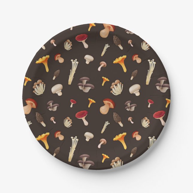 Plato De Papel Patrón de hongos (Anverso)