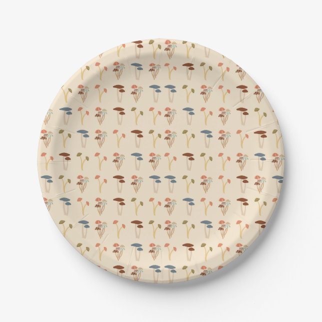 Plato De Papel Patrón de Hongos Neutros (Anverso)