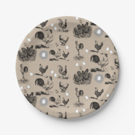 Plato De Papel Patrón de huevo de gallo de pollo de campo vintage