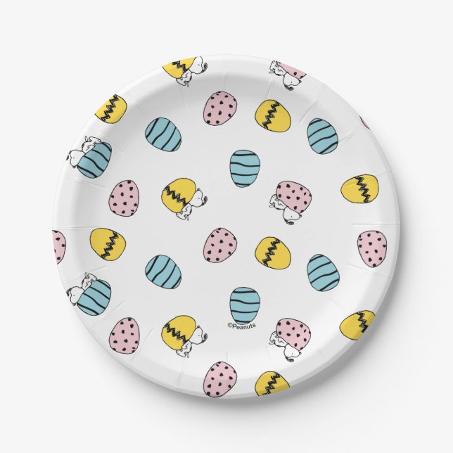 Plato De Papel Patrón de Huevo de Pascua Snoopy (Anverso)