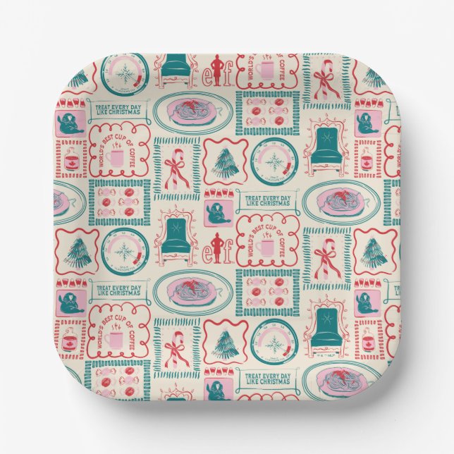 Plato De Papel Patrón de iconos de vacaciones de Elf (Anverso)