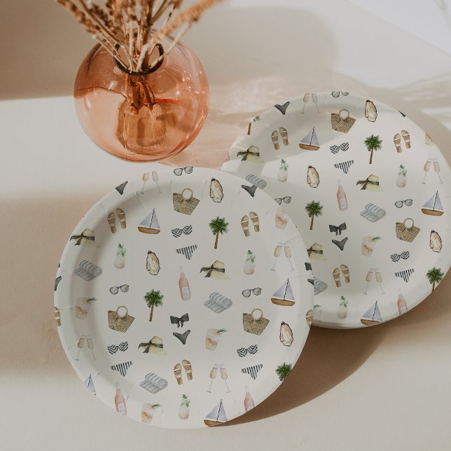 Plato De Papel Patrón de iconos de verano costero (Subido por el creador)