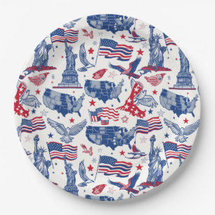 Plato De Papel Patrón de iconos patrióticos - Estatua de la liber