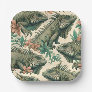 Plato De Papel Patrón de iguana de época