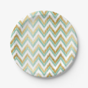 Plato De Papel Patrón de Ikat Chevron Chevron y Faux Relieve meta