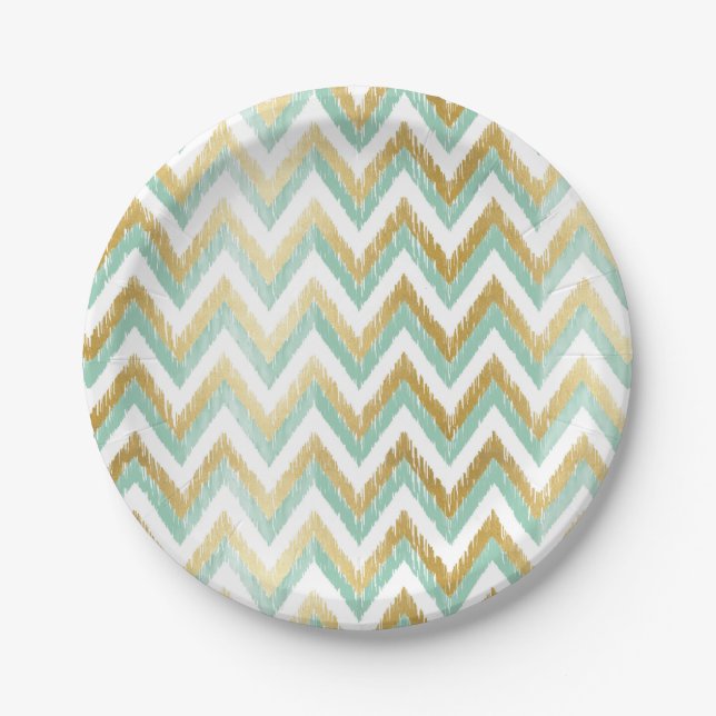Plato De Papel Patrón de Ikat Chevron Chevron y Faux Relieve meta (Anverso)