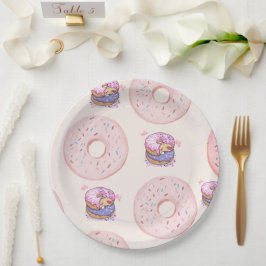 Plato De Papel Patrón de ilustración de donas dulces rosadas y li