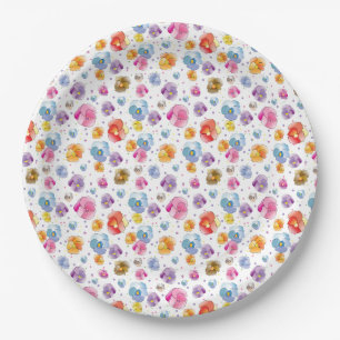 Plato De Papel Patrón de Ilustracion floral de verano de Pansy bo