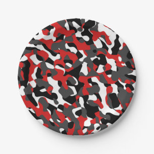 Plato De Papel Patrón de impresión de camuflaje blanco rojo neg