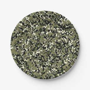 Plato De Papel Patrón de impresión de camuflaje crema negro verde