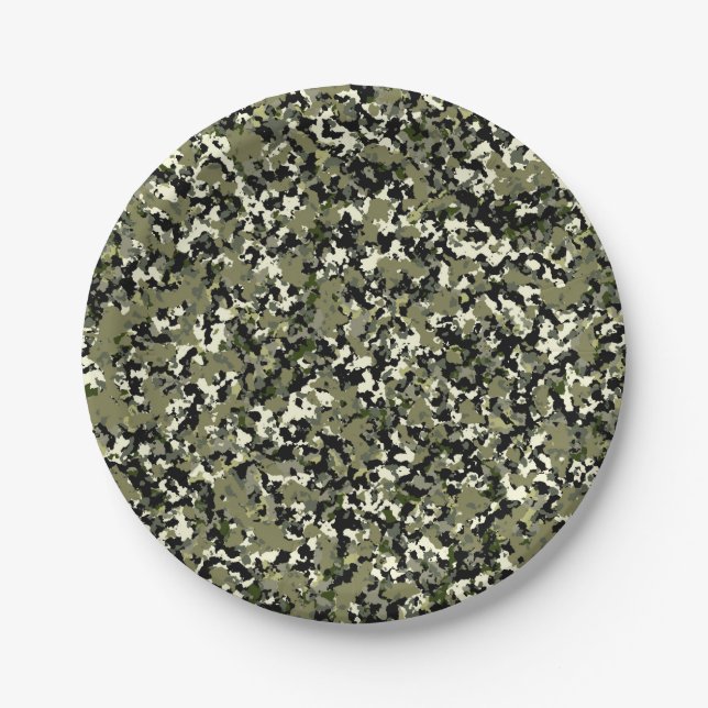 Plato De Papel Patrón de impresión de camuflaje crema negro verde (Anverso)