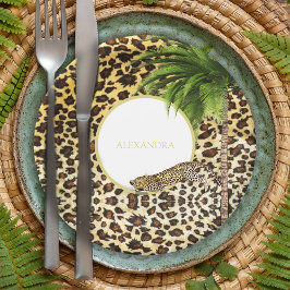Plato De Papel Patrón de impresión Leopard Palm elegante Personal
