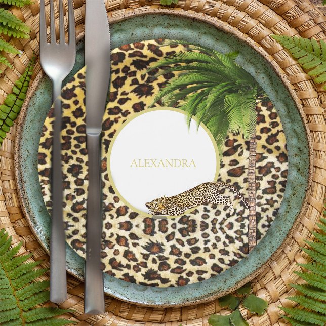 Plato De Papel Patrón de impresión Leopard Palm elegante Personal (Subido por el creador)