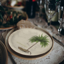 Plato De Papel Patrón de impresión Leopard Palm elegante Personal