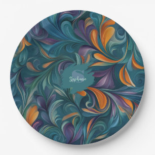 Plato De Papel Patrón de inspiración Paisley-abstracta vibrante (