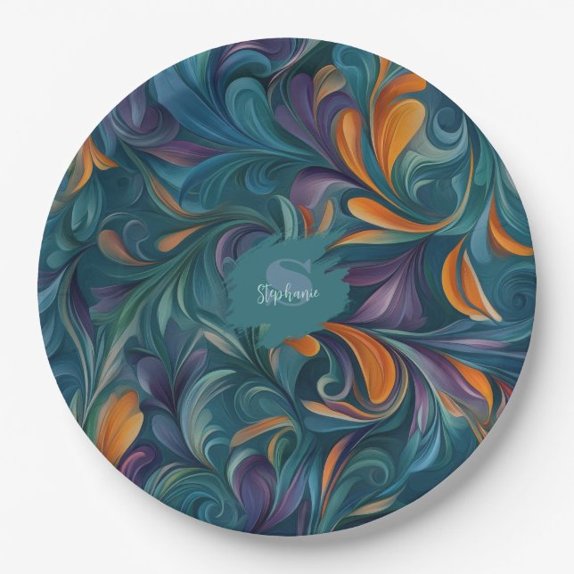 Plato De Papel Patrón de inspiración Paisley-abstracta vibrante ( (Anverso)