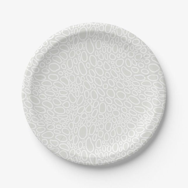 Plato De Papel Patrón de invierno de los Círculos blancos grises  (Anverso)